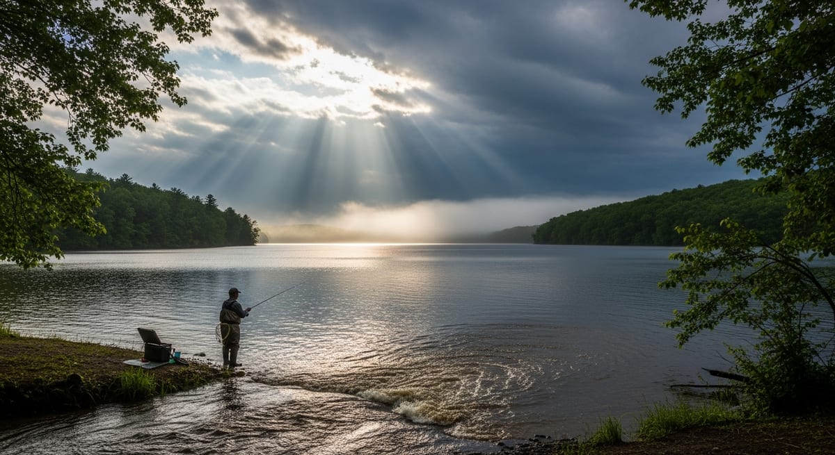 CT Bass Anglers Who Fish the Hours Around a Storm Report the Pre-Front Window and Post-Rain Creek Mouths Outproduce Calm-Weather Days. What Candlewood, Bantam, and Farmington Communities Report About Pressure Timing, Runoff Structure, and Reading Muddy Water