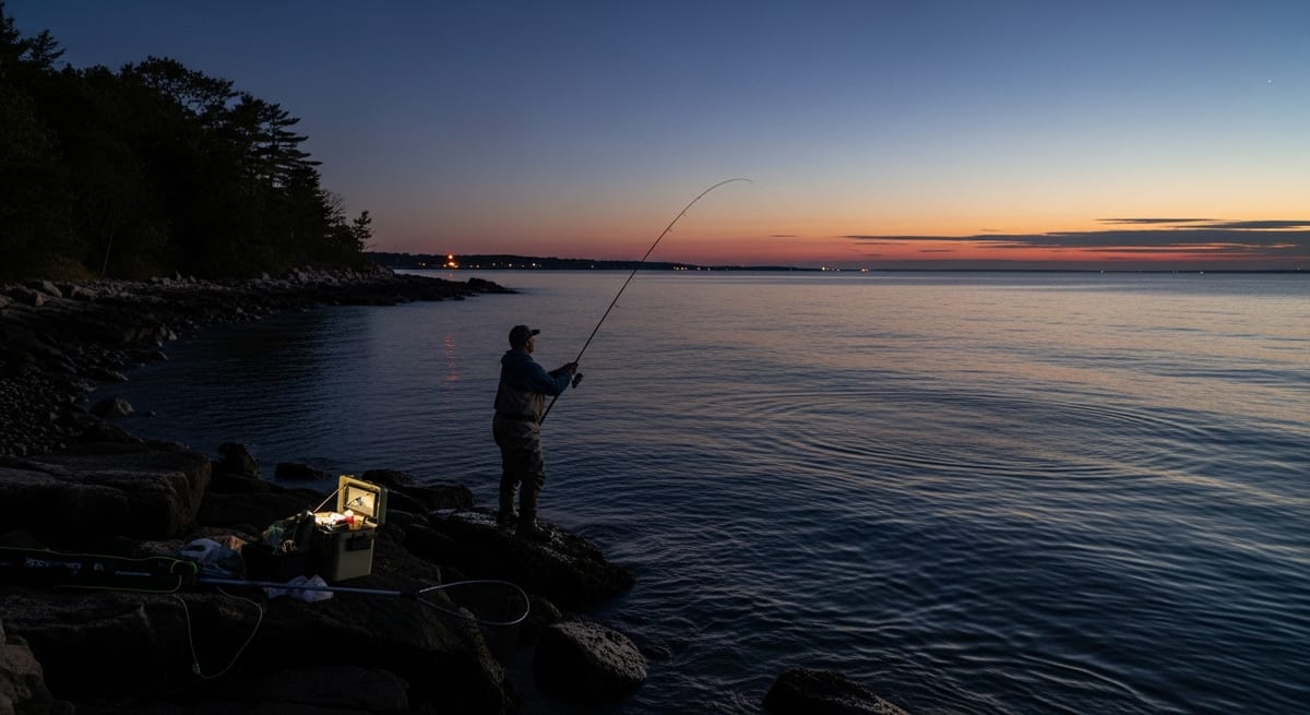 CT's Largest Stripers Aren't at Hammonasset or Niantic Bay at Noon — They're There After Dark. What the Shore Community Reports About Night Tides, Lures, and the 2024 Slot Rules.