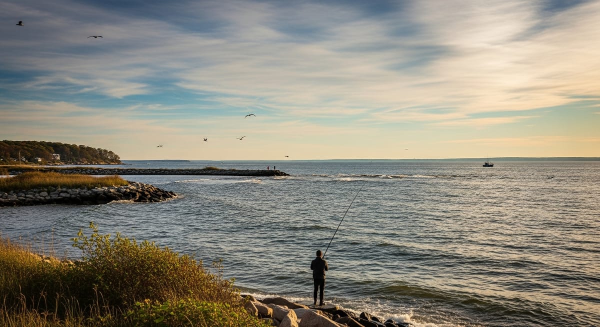 CT Shore Communities at the Race, Niantic Bay, and Housatonic Mouth Report the Fall Migration Peaks in a 10-to-14-Day Window Per Spot. What Surf Casters, ASMFC Tagging Data, and DEEP Slot Regulations Reveal About Timing the October Bunker Push on the CT Coast