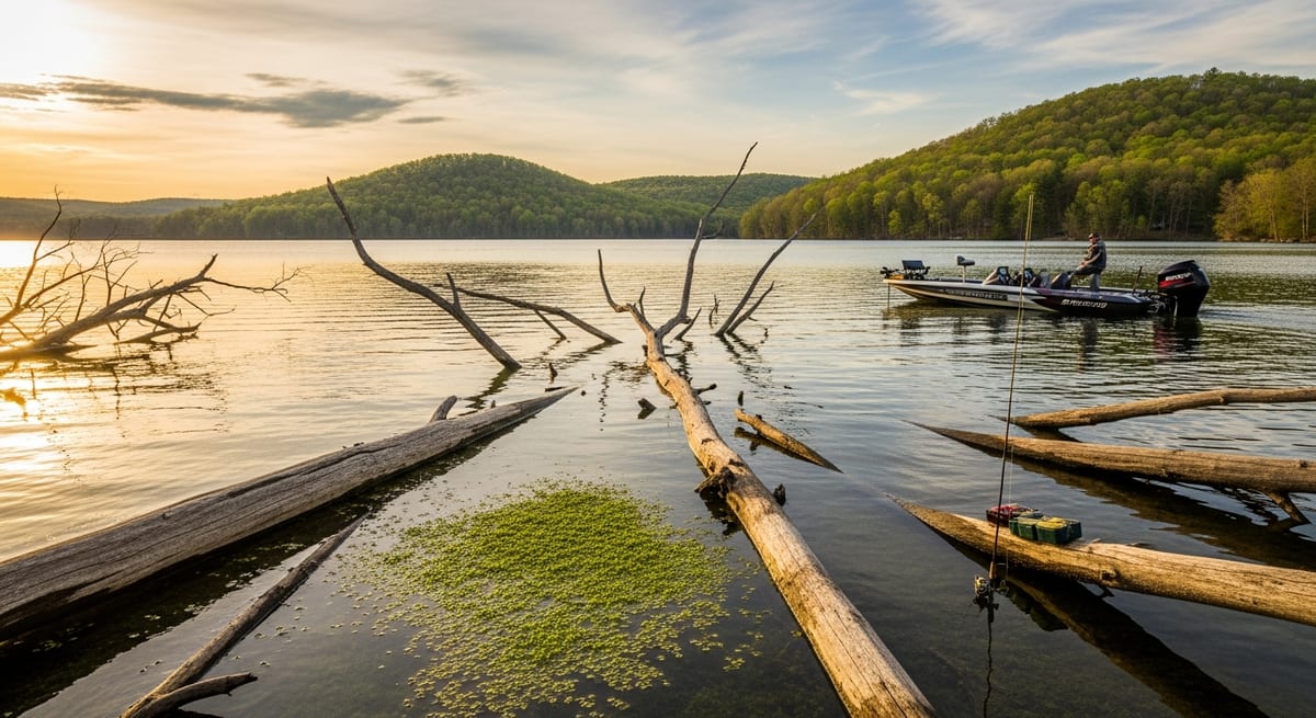 CT Bass Anglers Who Fish Candlewood Laydowns and Bantam's Weed Mats Default to One Rig in Heavy Cover. What They've Figured Out About Weight, Plastic, and Seasonal Timing.